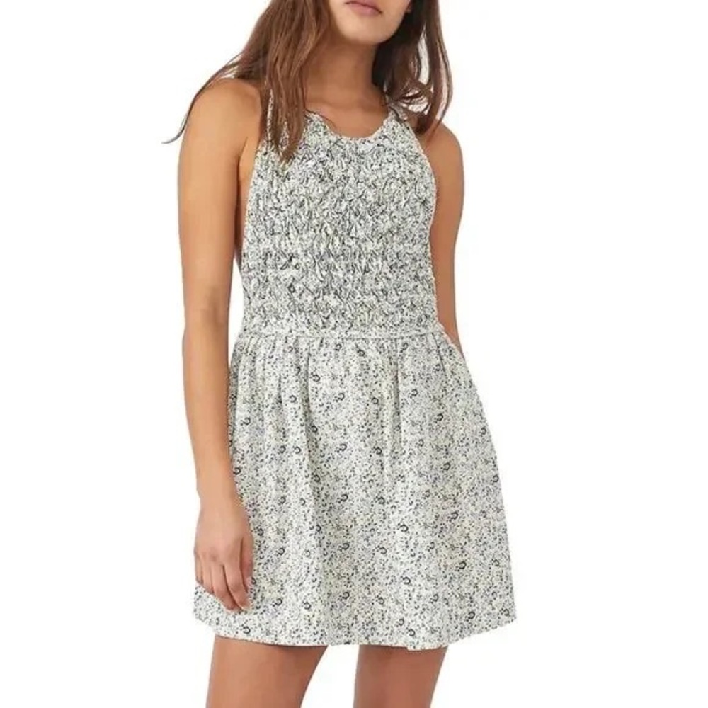 Free People Petunia Mini Dress; Ditsy Floral Cream & Blue - Picture 2 of 10